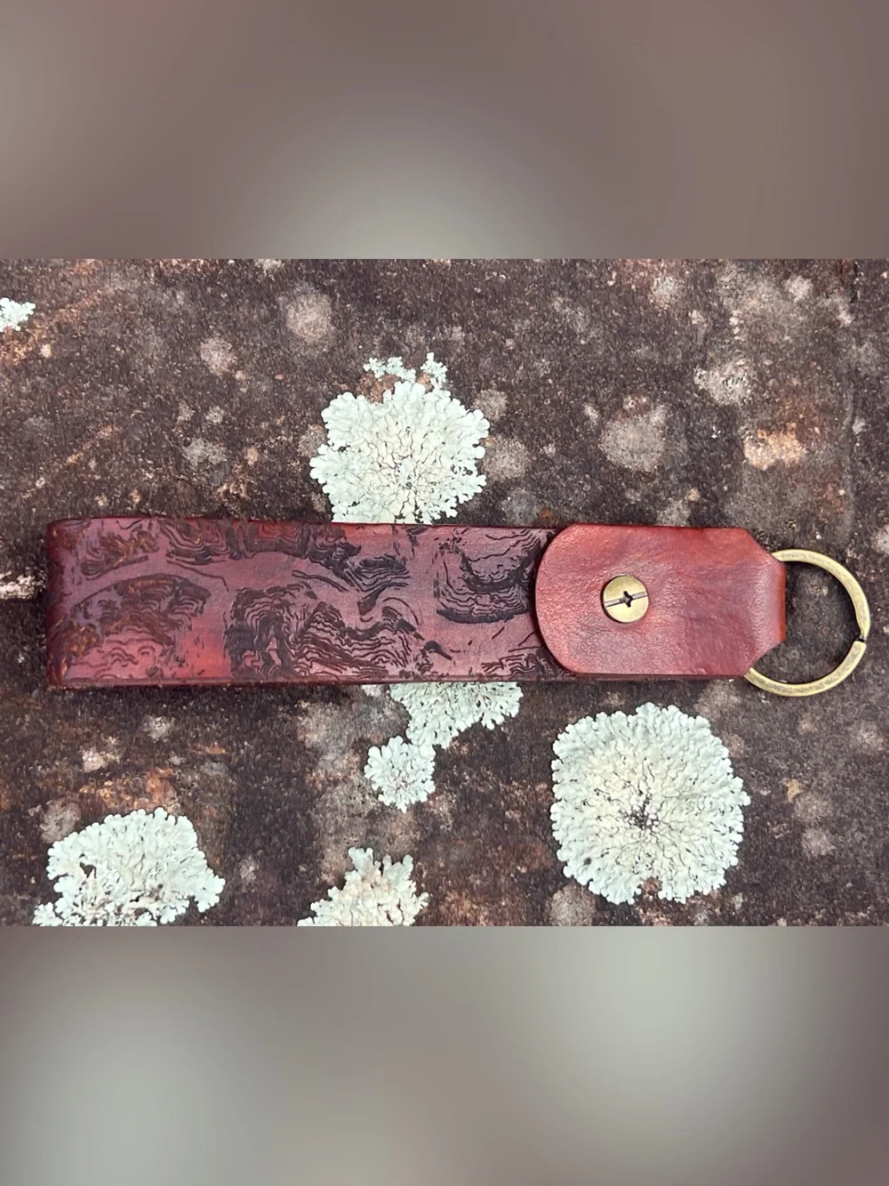 Handcrafted Leather Keychain – “Journey Before Destination” | Topo Map Key Chain